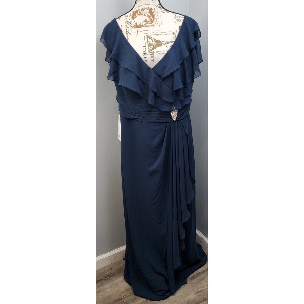 Azazie Snapdragon Mulberry A-Line Dress Womens 18 Blue Chiffon V-Neck Ruched